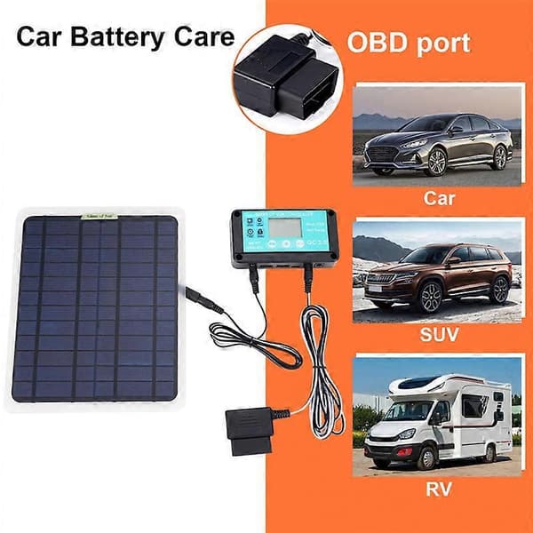 20W Solpanel 12V 10A Batterikontroller Billaddare