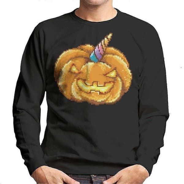 Jack O Lantern Unicorn Pixel Art Herre Genser