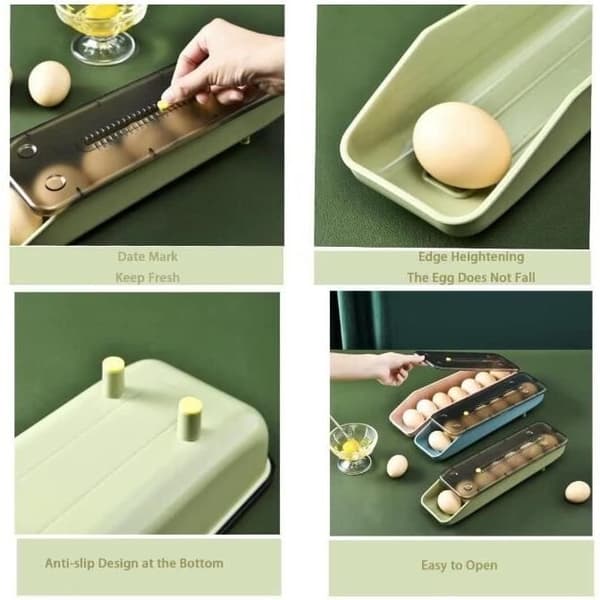 (Green) Egg Box - Unspecified - Rolling - Sliding Design - PP Material - Green Color