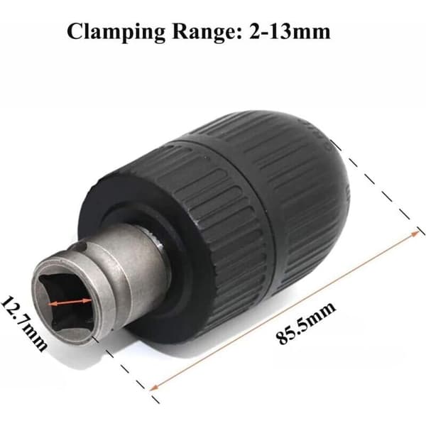 2-13 mm selvstrammende chuck, 1/2-20UNF hurtigutløserchuck med SDS Plus-adapter, boretilbehør