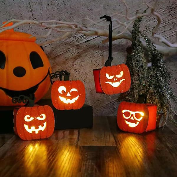 Halloween Græskarspand Bærbar Græskarlygteform Lysende Slikkrukke