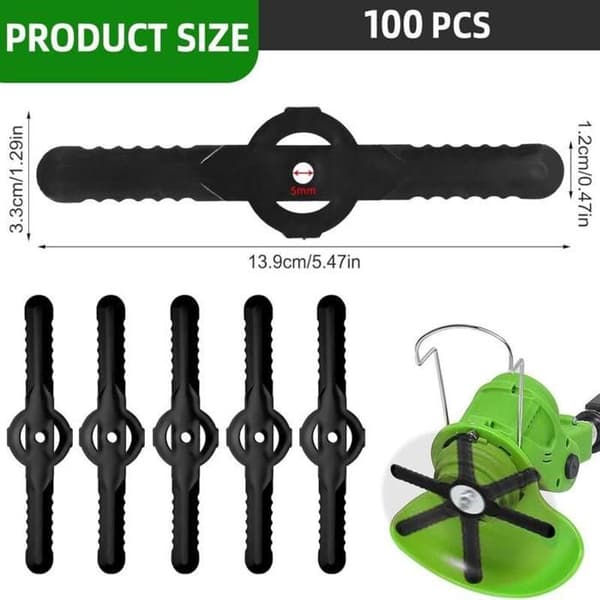100 plastikblade, 14 cm, tilbehør til have- og græstrimmer