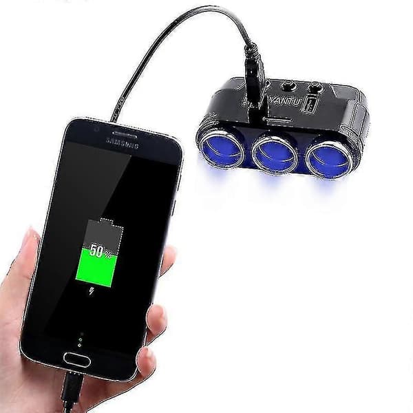 3-i-1 Cigarettænder Biloplader 2-i-1 Digital Display Multi Oplader Adapter Splitter Stik