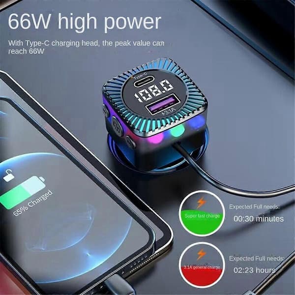 Bil Bluetooth Mp3-spiller Billader med Kabel En til Tre Billading Hurtiglading Fm-sender