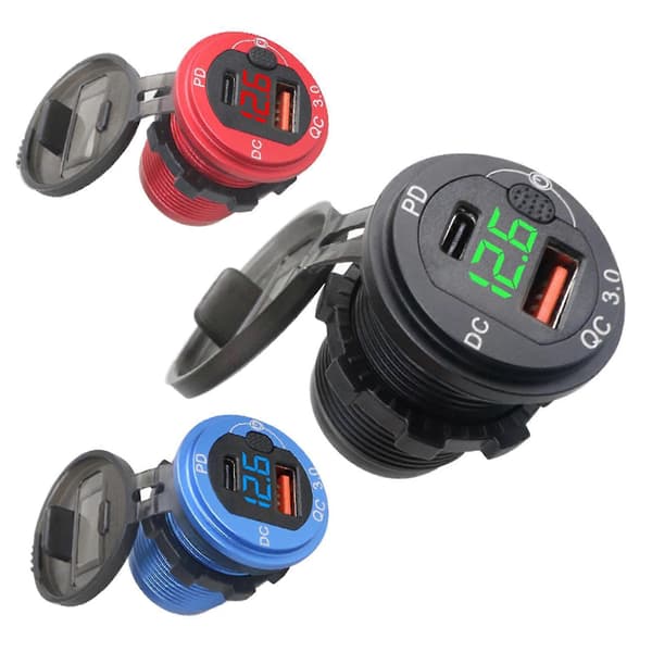Usb C Billaderkontakt Qc3.0 Bil Usb-port Med Led Voltmeter Strømadapter Yalo
