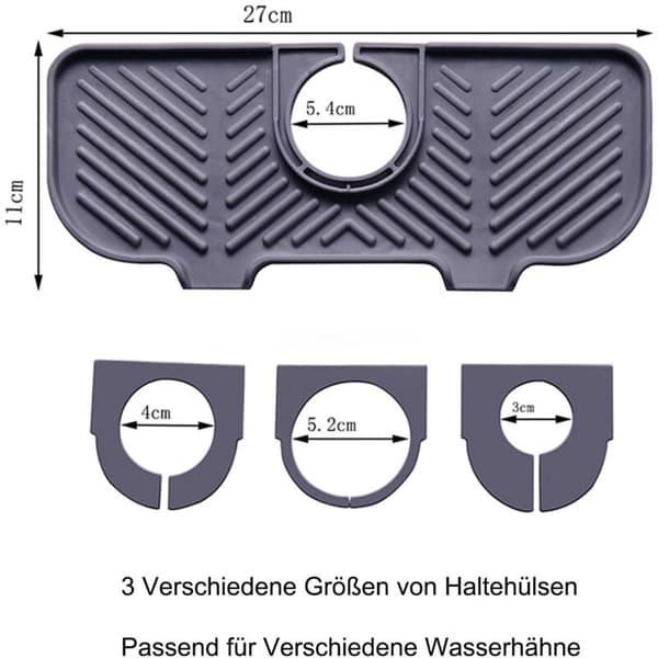 Silikon dryppmatte for kran. Vaskematte under kran. Organiserer for svamper, børster og såpe. (grå)