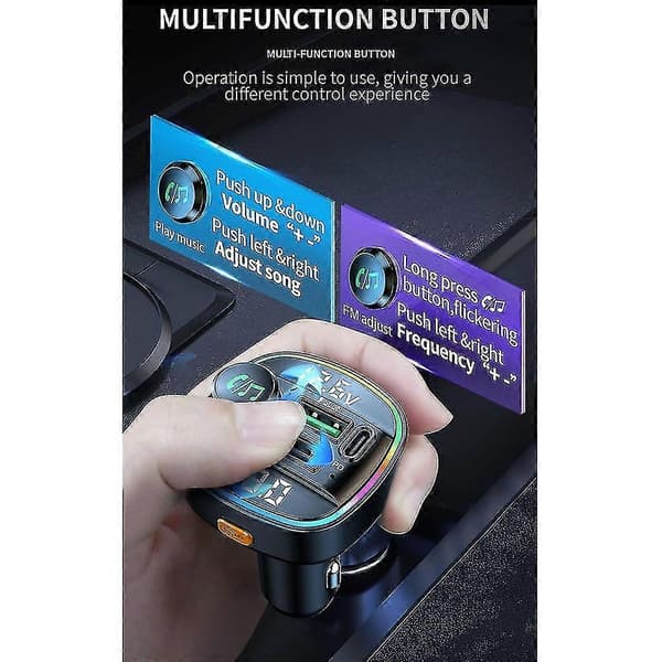 Bil Bluetooth-kompatibel 5.0 Fm-sender Qc3.0 Hurtiglading Billader