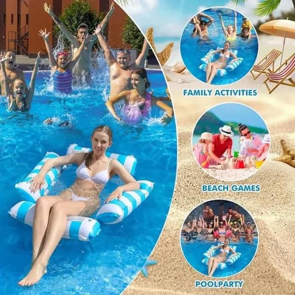 Oppustelig pool-liggestol, ideel til sommerpoolfester, blå striber
