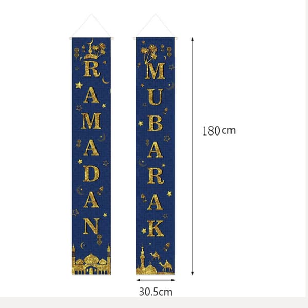 Ramadan Mubarak Portbanner Ramadan Eid Dekoration Hängande Flaggor 1 Par