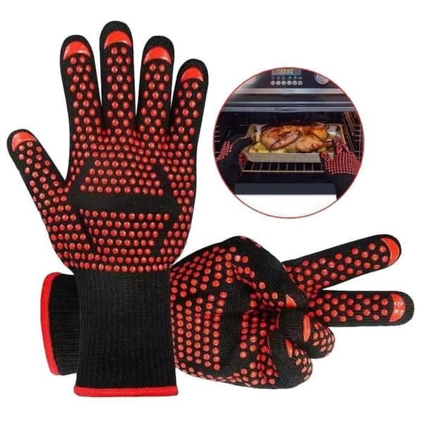 (Red and Black) Oven Mitts - Not Specified - Heat Resistant - Silicone - Comfortable - 32 cm