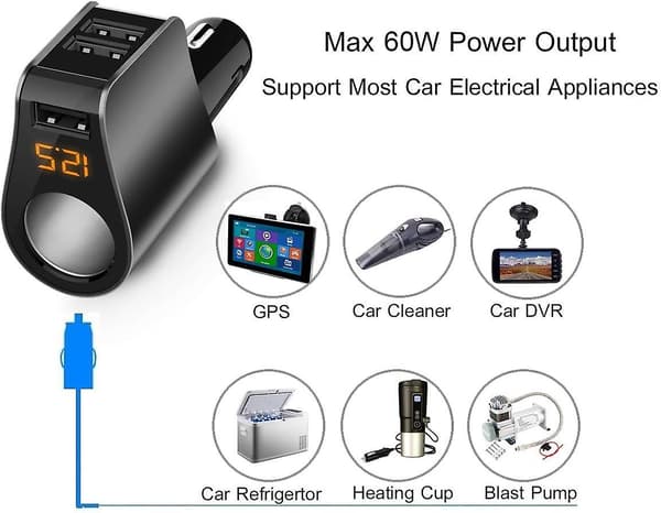 Billader, Multippel USB sigarettenneradapter, med 3 USB-porter (svart)