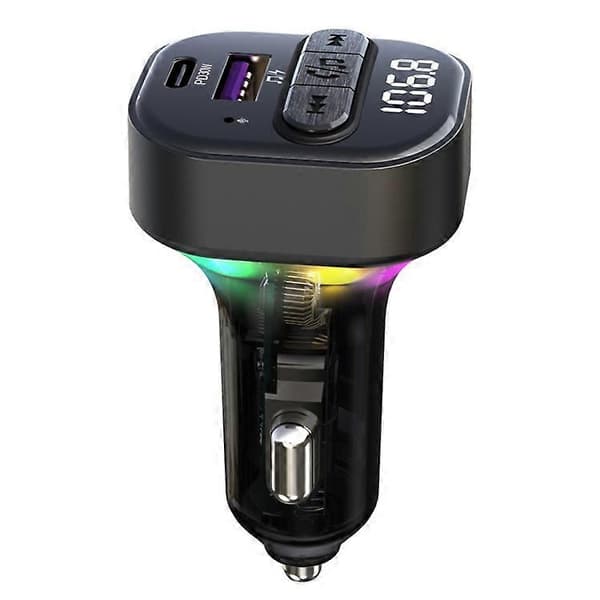 C50 Farverig Lys Bil Bluetooth-kompatibel Adapter FM-sender MP3-afspiller Type-C + USB-biloplader