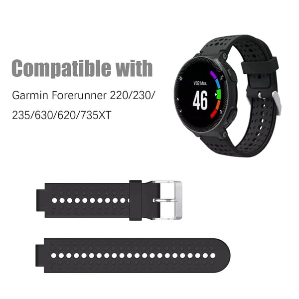 Erstatningsurrem i silikone sort Garmin Forerunner 220/230/235/630/620/735XT, Garmin Approach S20/S5/S6