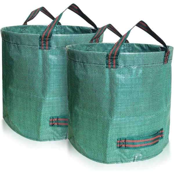 2-pack 500L trädgårdssäckar. Kraftiga trädgårdsavfallssäckar. Robust, hopfällbar PP-avfallssäck. UV-stabil (2-pack - 500L, Grön)