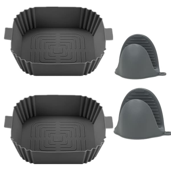 2-pak Airfryer Silikonegryde med Handsker Grå 16,5x19,5x5 cm