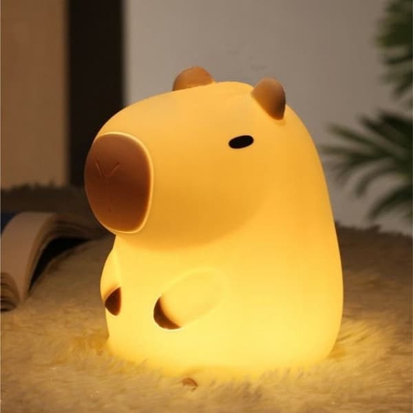 Sengelampe Capybara Silikon Nattlampe, Dyreberøring Sengelampe, USB-lading