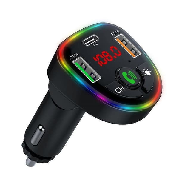 Bluetooth-adapter for bil med spenningsdeteksjon, MP3-spiller, Type-C og dobbel USB-billader