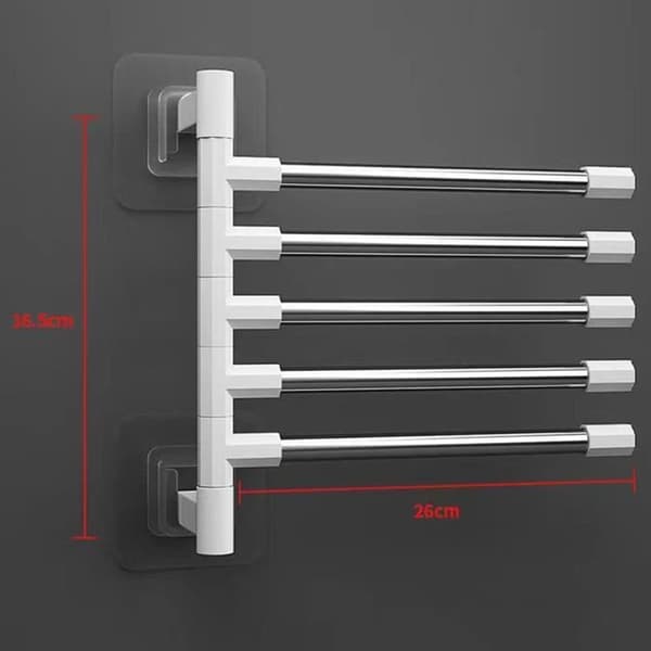 5-arm Wall Mounted Swivel Towel Rack, Foldable Towel Bar, 180° Rotating Towel Holder for Bathroom/Kitchen