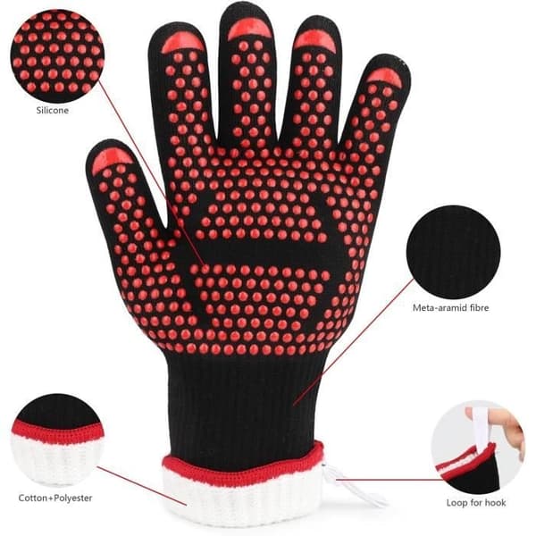 (Red and Black) Oven Mitts - Not Specified - Heat Resistant - Silicone - Comfortable - 32 cm