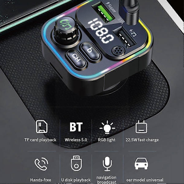 Bil Bluetooth Mp3 Superrask Lading Multifunksjonell Billader Høyttaleradapter Bluetooth Bloothooth Sender Fm Spiller X8S3