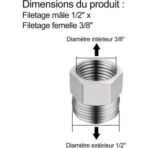 Rund slangefitting. Brusebadsslange-reducer. G1/2\" til G3/8\". Rustfrit stål. Krom