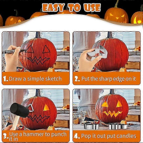 Halloween Gresskar Utskjæringssett Rustfritt Stål Kakeform DIY Jack-o'-lantern Bakeform Utskjæringsverktøy