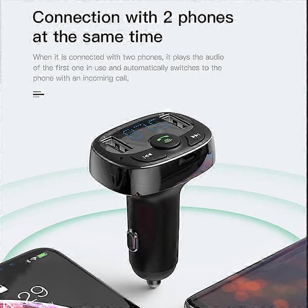Baseus FM-sender Håndfri Bluetooth Bilsæt MP3-afspiller med 3.4A Dobbelt USB-biloplader FM-modulator Sender