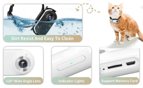 Adjustable Pet Collar Camera with Wide Angle - Clip-on, OTG &