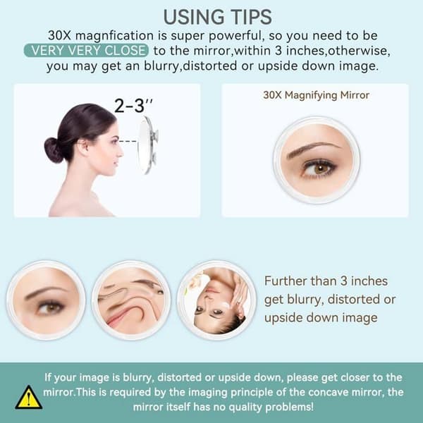 30X Magnifying Suction Cup Travel Mirror, Shower Mirror, Eyebrow Shaping, 6 Inch