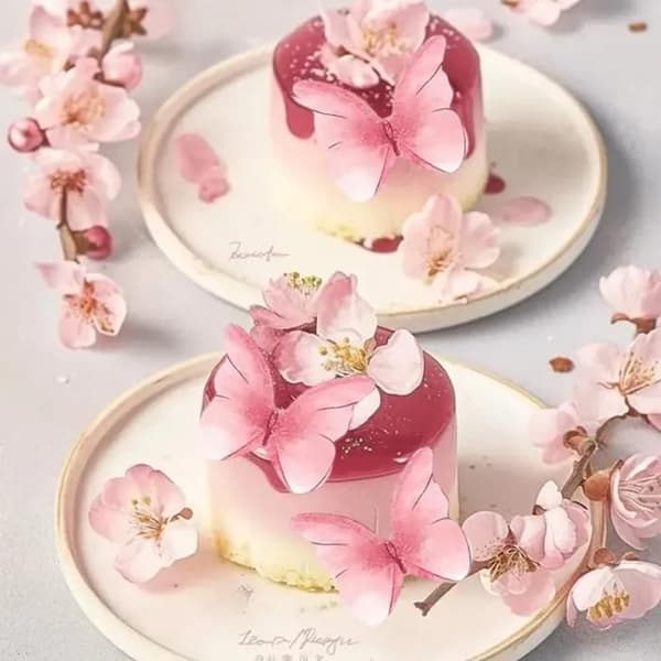 48 spiselige rosa sommerfugler for å dekorere bursdagskaker, bryllupskaker eller cupcakes.