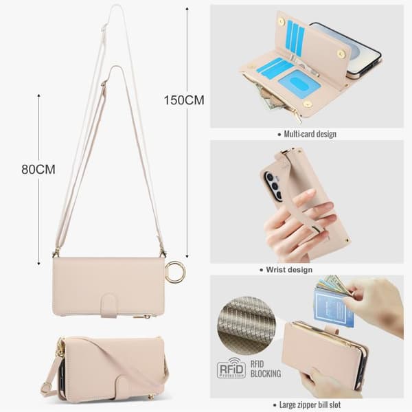 Samsung Galaxy S26+ / S26 Plus 5G Case Cover with Crossbody Ring Multifunctional Leather Wallet Vit