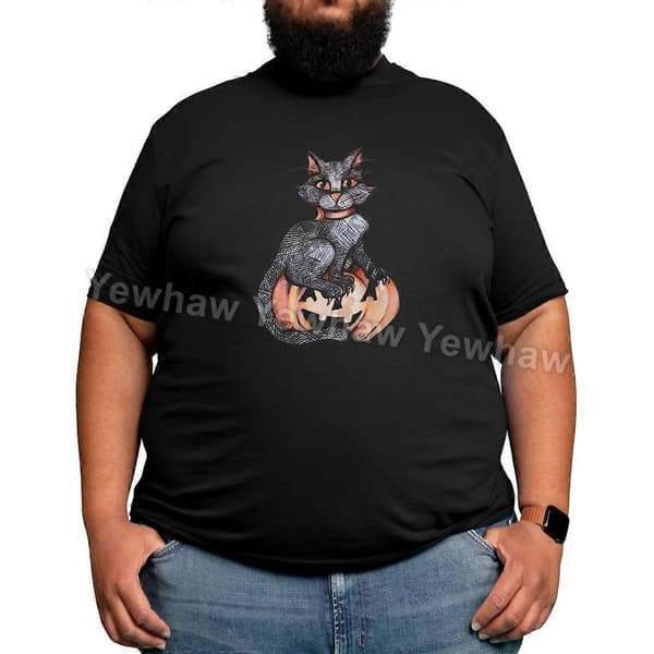 Halloween Jack O Lantern Sort Kat T-shirt Jack-o'-Lantern Græskar Håndtegnet Illustration