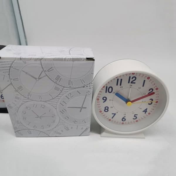 (White) Silent Alarm Clock without Ticking, Phosphorescent Analog for Desk