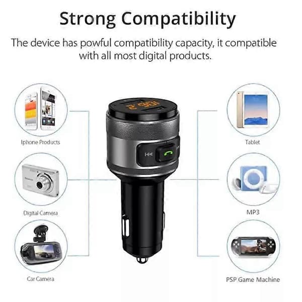 FM-sender Bluetooth 5.0 Radio USB MP3 Biloplader Cigarettænder