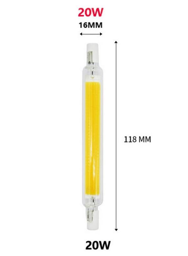 R7S LED-lampe COB Glasversion Dobbeltendet Krydslampe - 118mm, 1 stk.