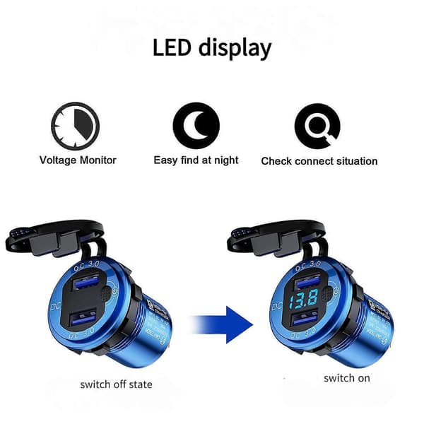30W QC 3.0 Full Metal USB Billader Hurtiglading - Blå (1 sett)