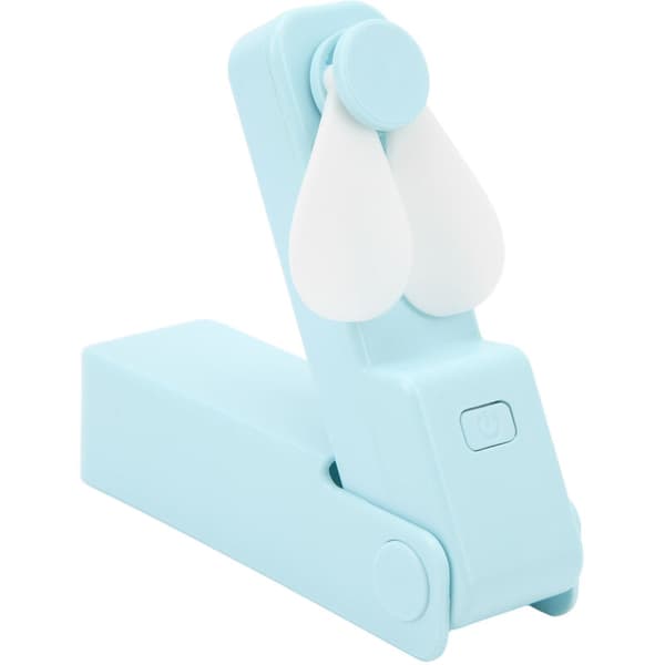 USB Genopladelig Lommeventilator - Tre Ventilatorhastigheder, Silikoneblade, Sammenfoldelig, Himmelblå