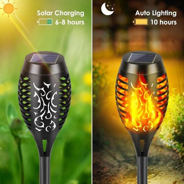 Utendørs solcelleflammelys. 4-pakning 12 LED solcelleflammelys for hage og utendørs bruk, vanntett IP65. Solcellefakkellys