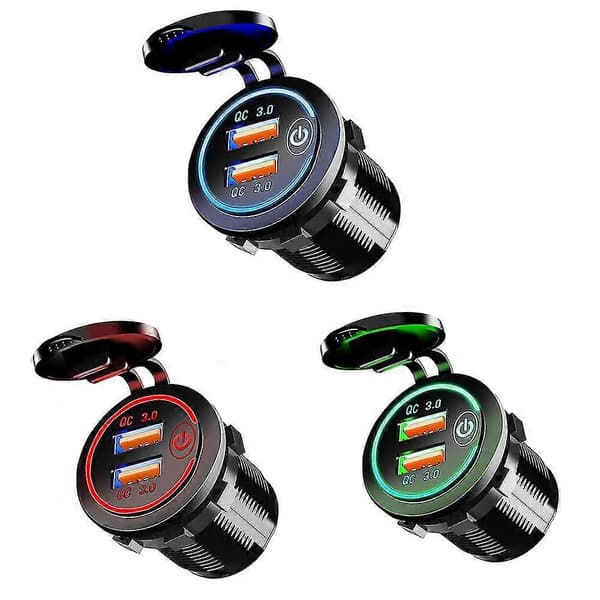 Quick Charge 3.0 Dobbelt USB-stik 12V/24V Biloplader Touch Switch Voltmeter Elektronisk lighter USB Hurtigopladerstik