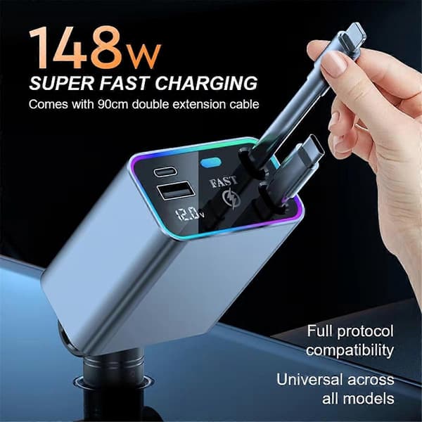 148W PD 66W Billader, Uttrekkbar USB Type C Hurtiglader