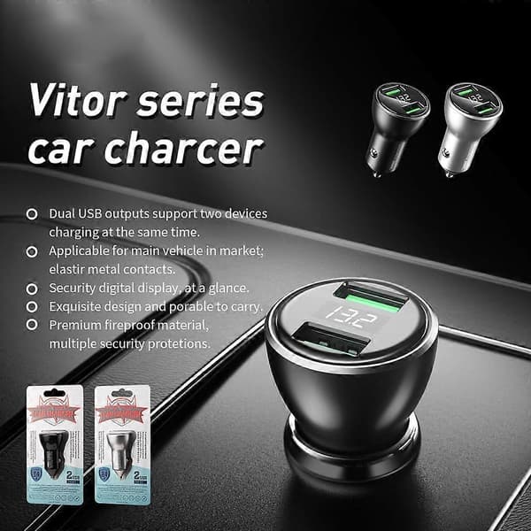 REMAX RCC106 Vitor Series 3.4A Dual USB Interface Biloplader med Digitalt Display