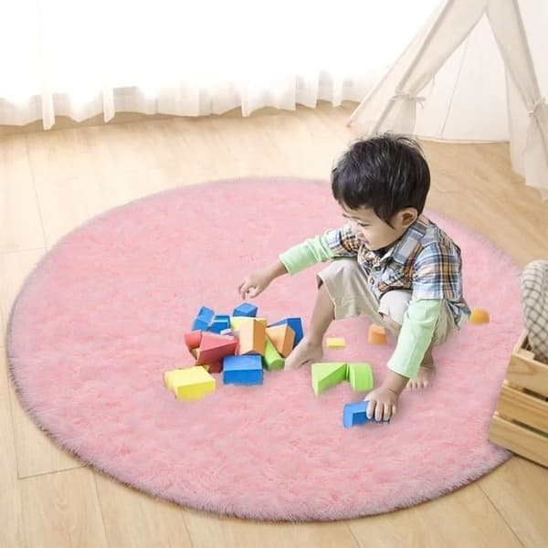 (Rosa) Teppe - LECOO - Rundt - 100x100 cm - Lodne - Sklisikkert - Rosa