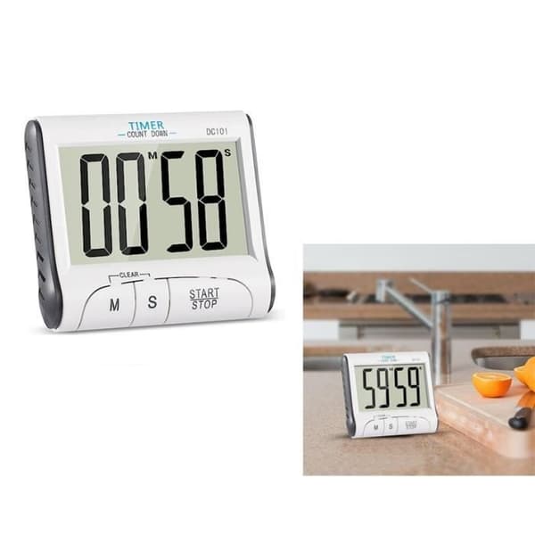 (Hvid) Køkkentimer, Digital timer med lydalarm, Elektronisk nedtællingstimer med magnetisk stativ, Til tidsstyring, Studier