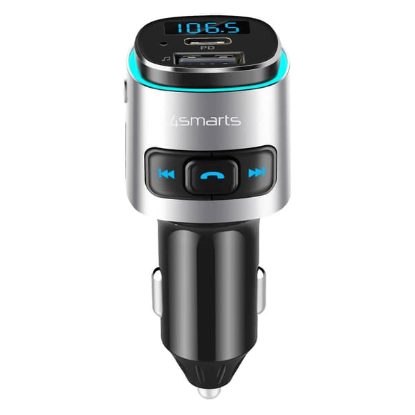 Bluetooth FM-sender med USB- og USB-C PD 18W biloplader 4smarts Sort