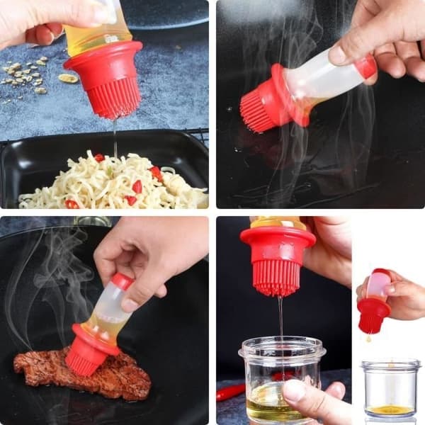 (Red) Kitchen Brush - Unspecified - 2 in 1 - Food-safe Silicone - Red - 5.5x5.5x12.5cm