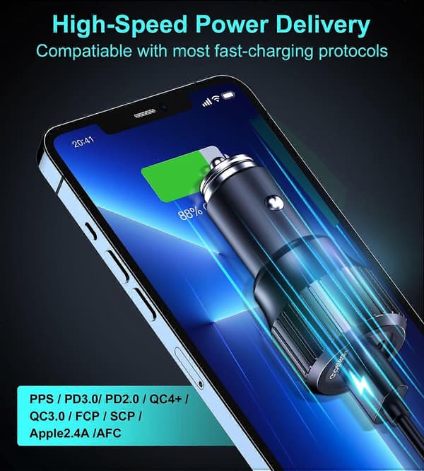 USB-C USB-A PD 63W Billaddare, Svart