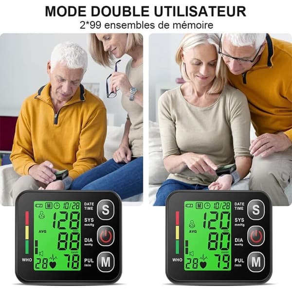Håndledsblodtryksmåler. LED digitalt display håndledsblodtryksmåler med 2 x 99 hukommelse. Nøjagtig blodtryksmåler