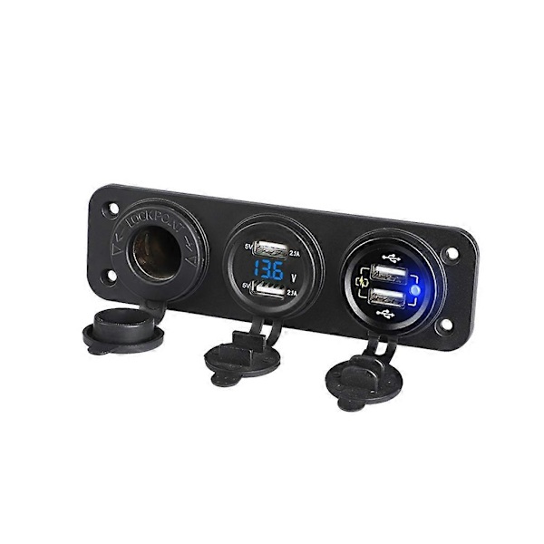 Rask 4 USB Billader LED Voltmeter Socket Sigarettenner Automatisk Adapter