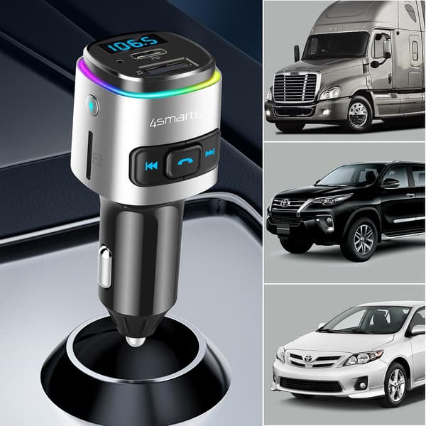 Bluetooth FM-sender med USB- og USB-C PD 18W biloplader 4smarts Sort