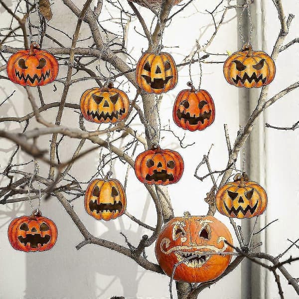 Dobbeltsidede flyvende græskar Halloween udendørs dekorationer - 18 stykker til træ